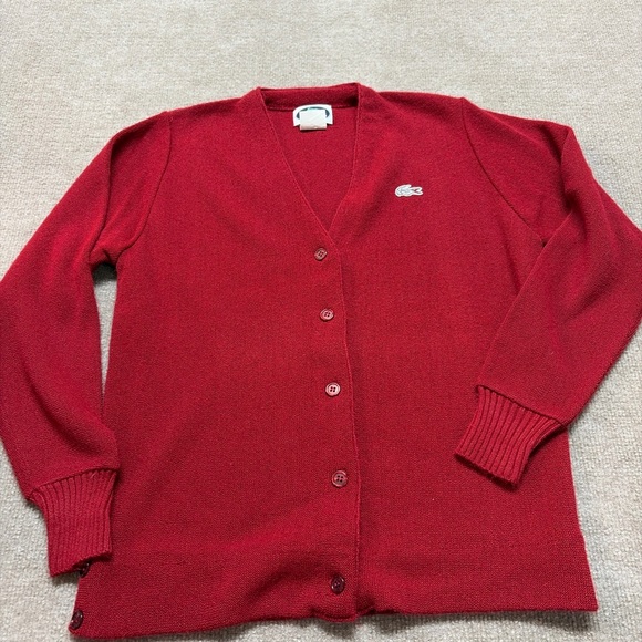 Vintage Izod Lacoste Cardigan Sweater Burgundy Crocodile Logo Size 38 1903 - Picture 1 of 4